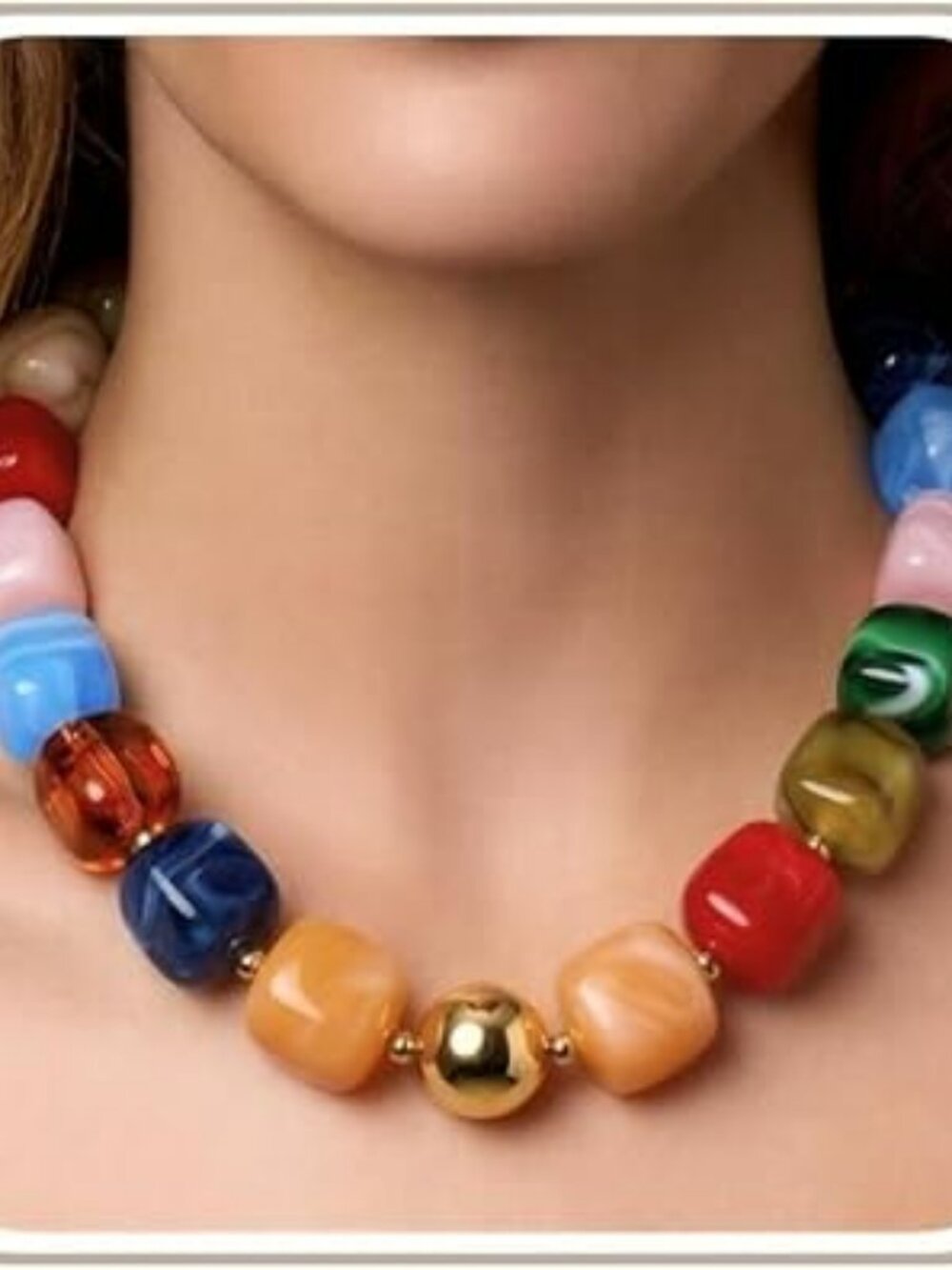 New Chunky Necklace Trendy Colorful Lg Square Acrylic Resin Beads Statement